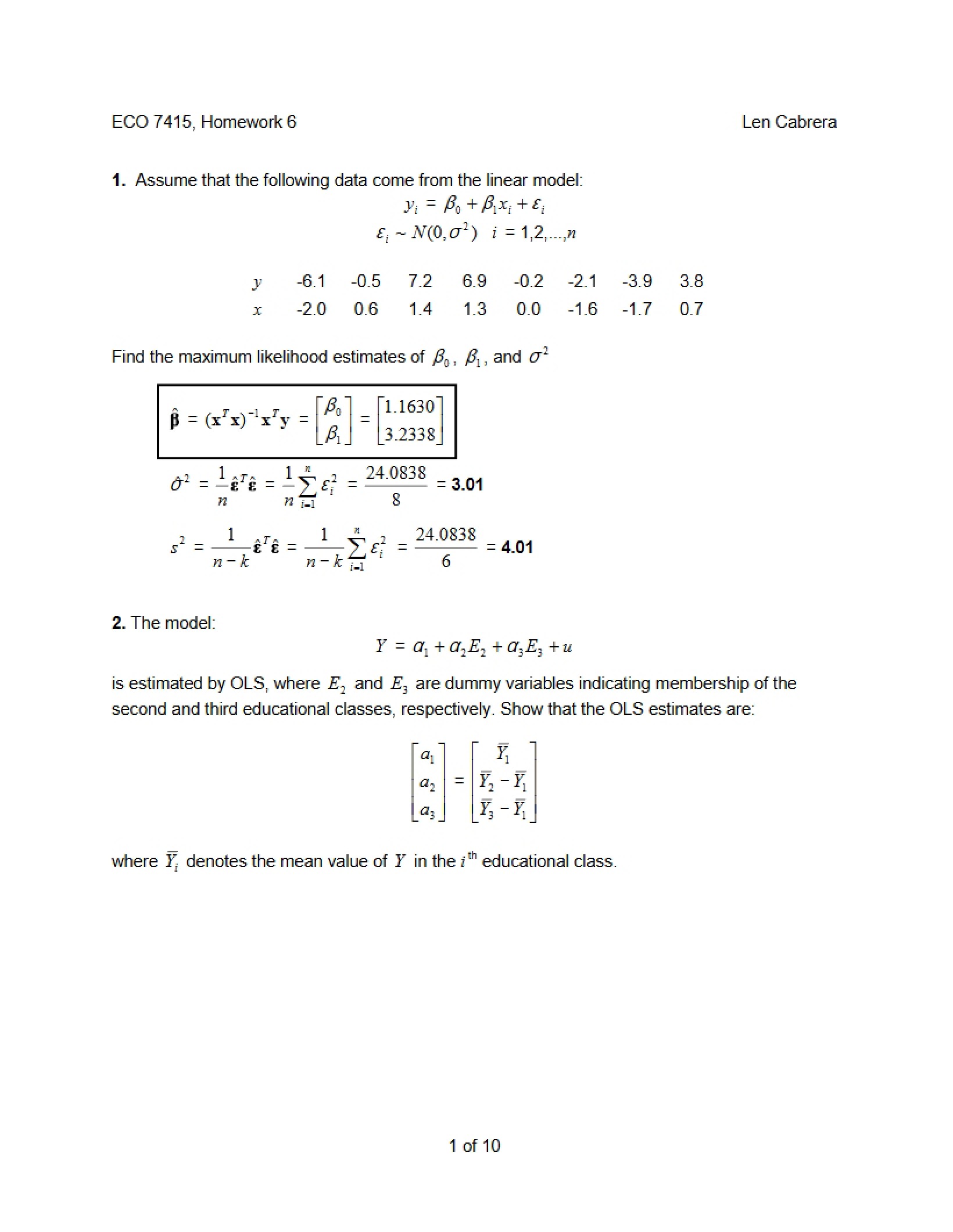 Sixth Homework for Statistical Methods