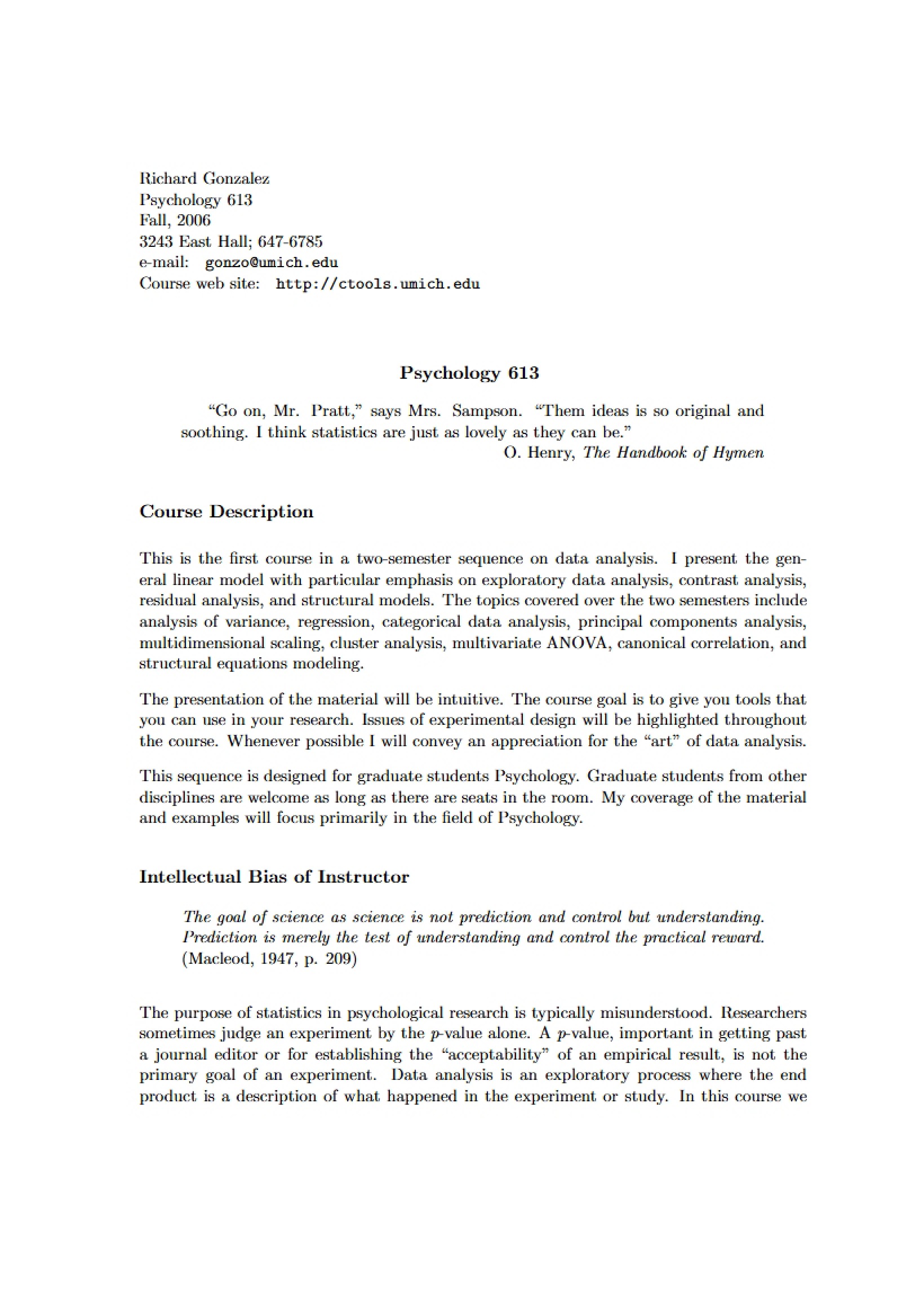 Advanced Stats Syllabus