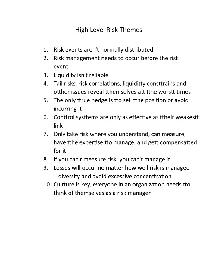 High Level Themes in Risk