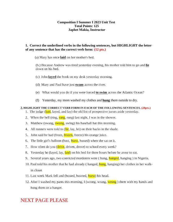 Unit Test - Composition I Summer I 2023