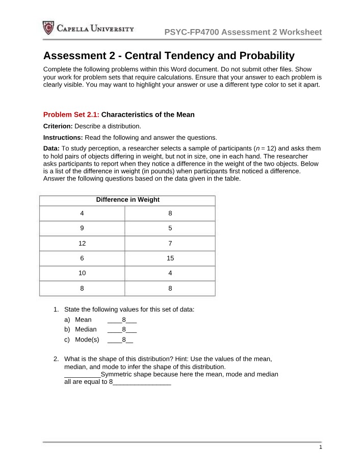 Worksheet for PSYC-FPX4700 Assessment 2