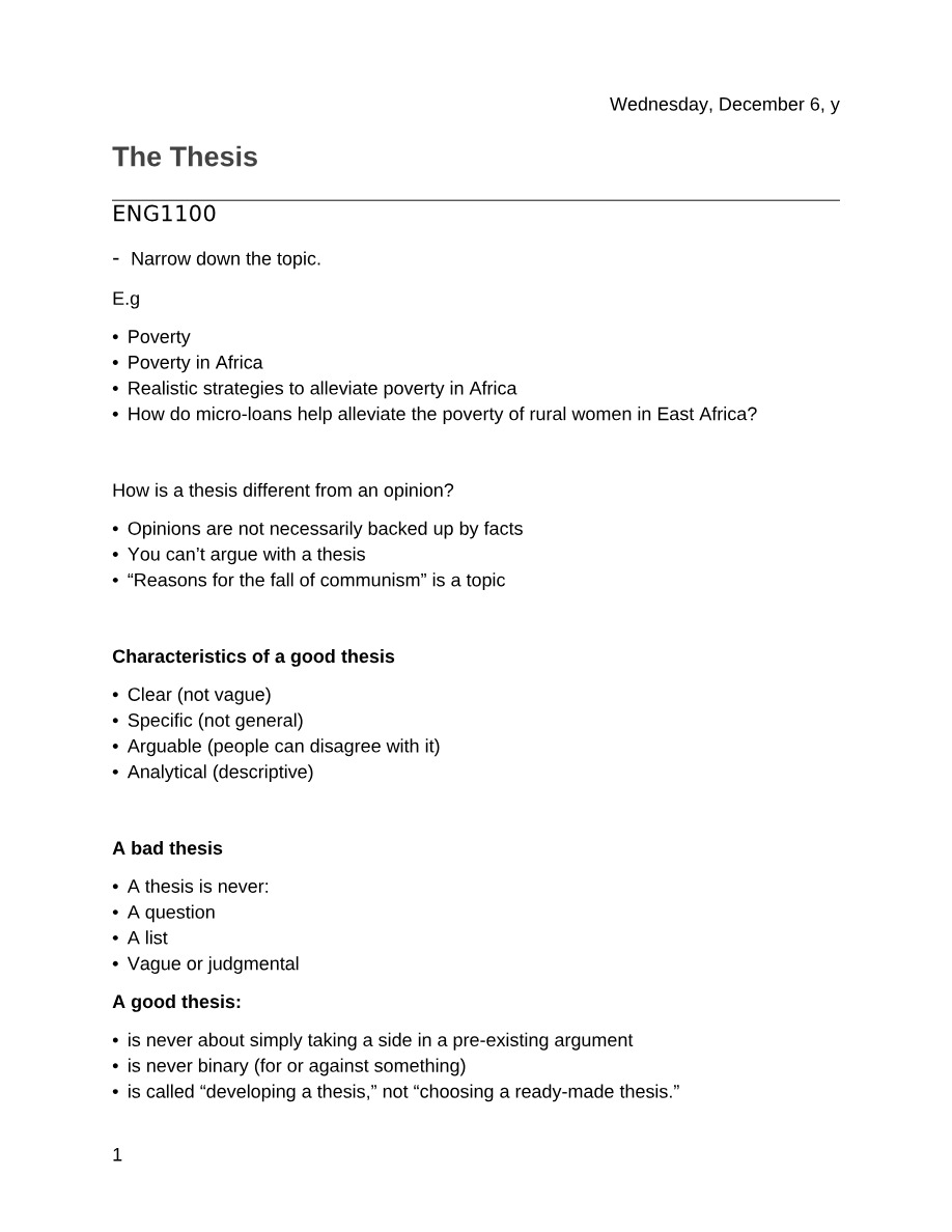 ENG1100 - The Thesis