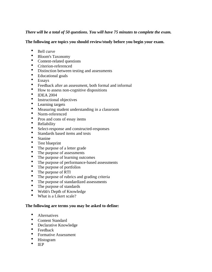 Exam Preparation - Essential Terms and Topics