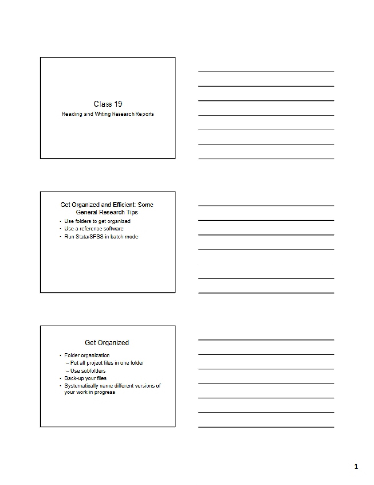 Reading and Writing Research Reports (Class 19)