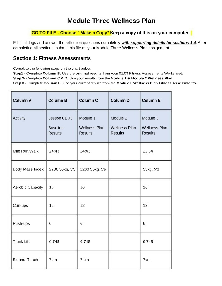 Wellness Plan for Module Three