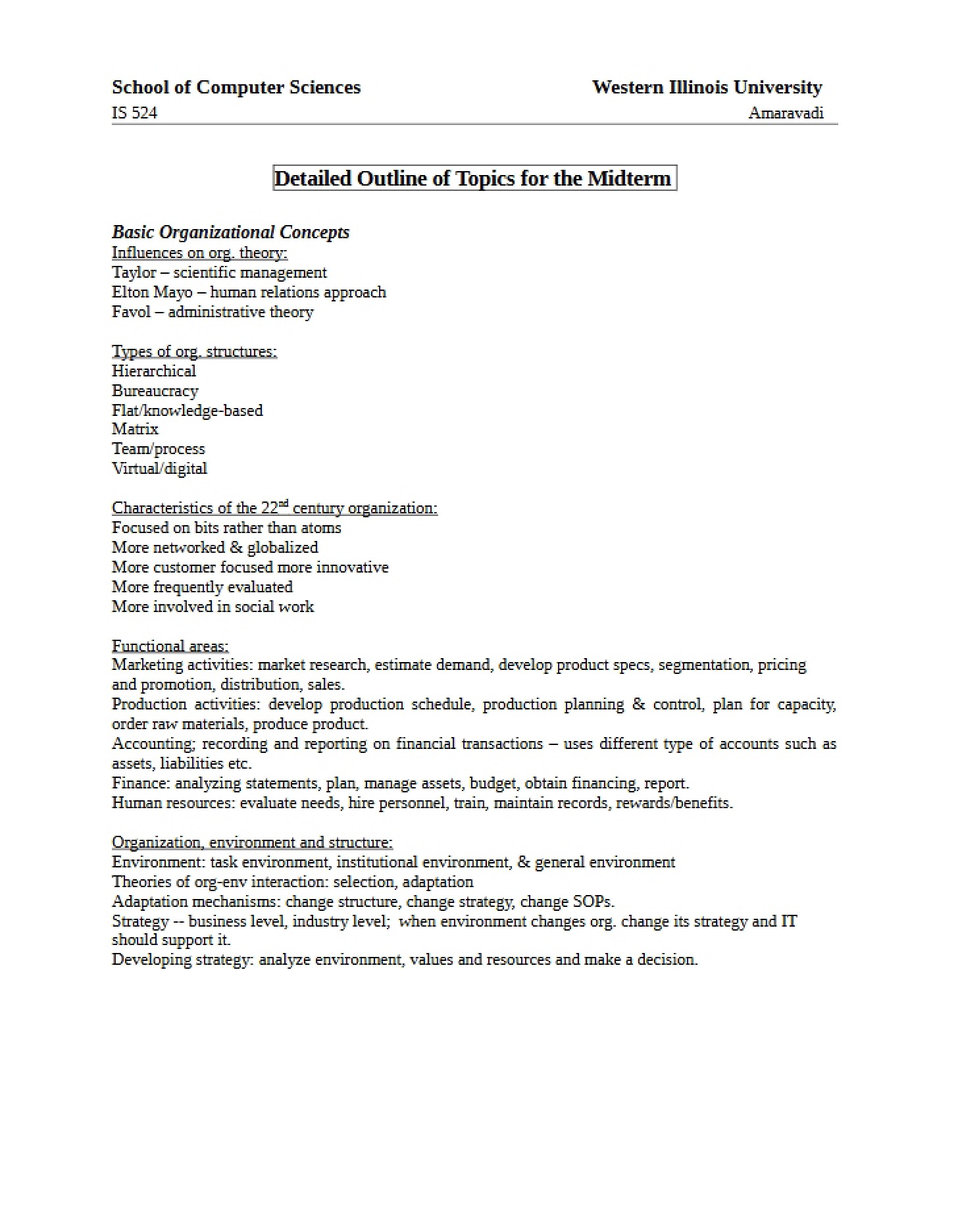 Midterm Topics Detailed Outline