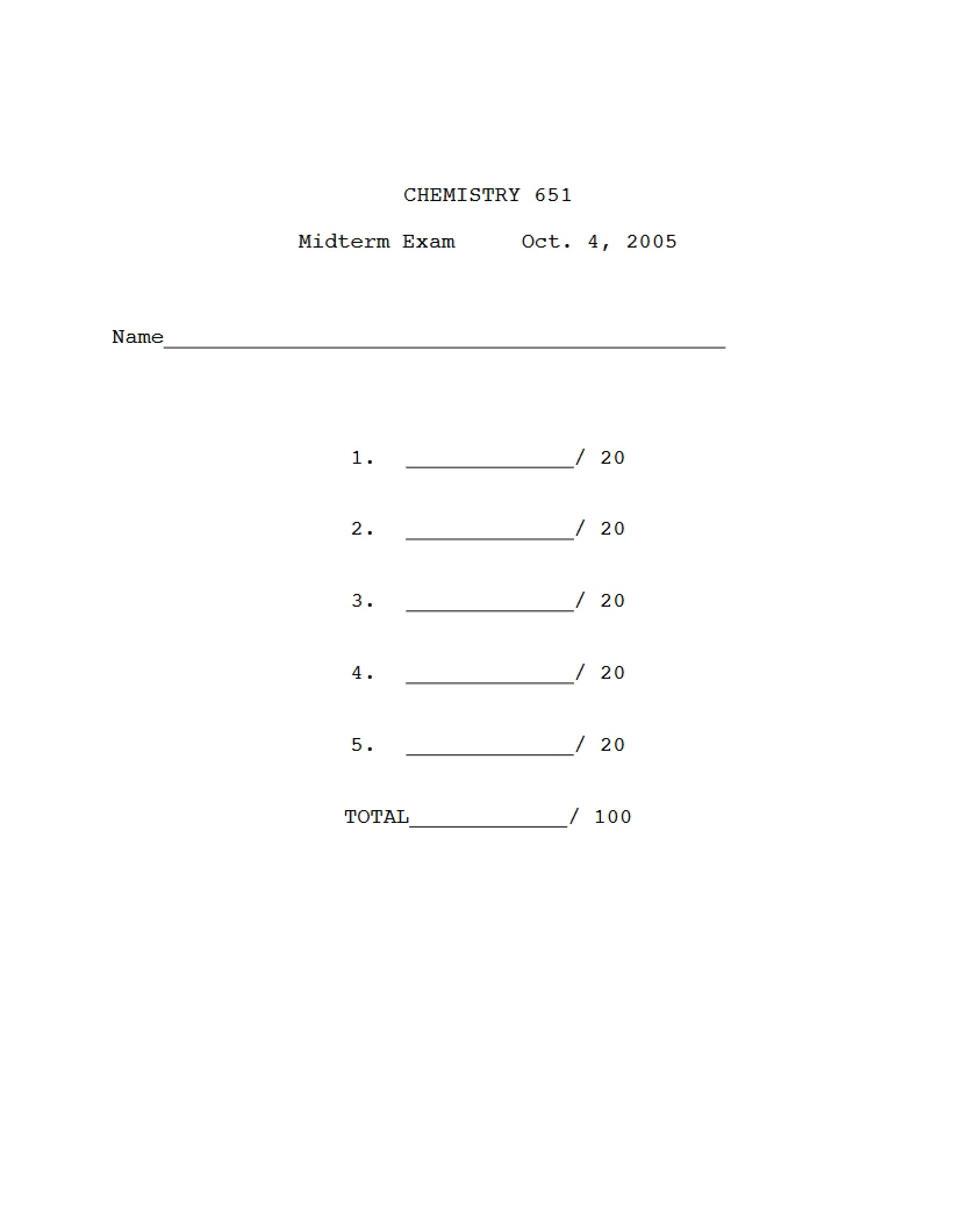 Mid-Term Test - Advanced Organic Chemistry