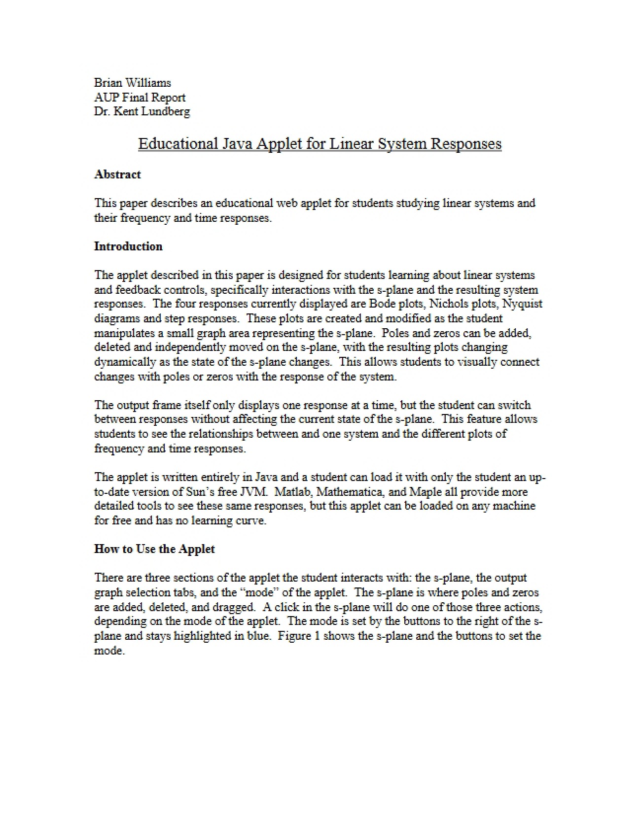 Linear System Responses Java Applet