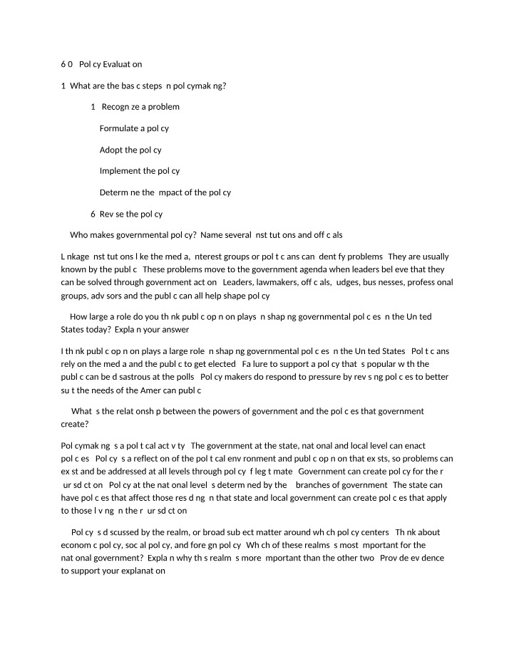 Governmental Policy Analysis - Institutions and Evaluation Steps