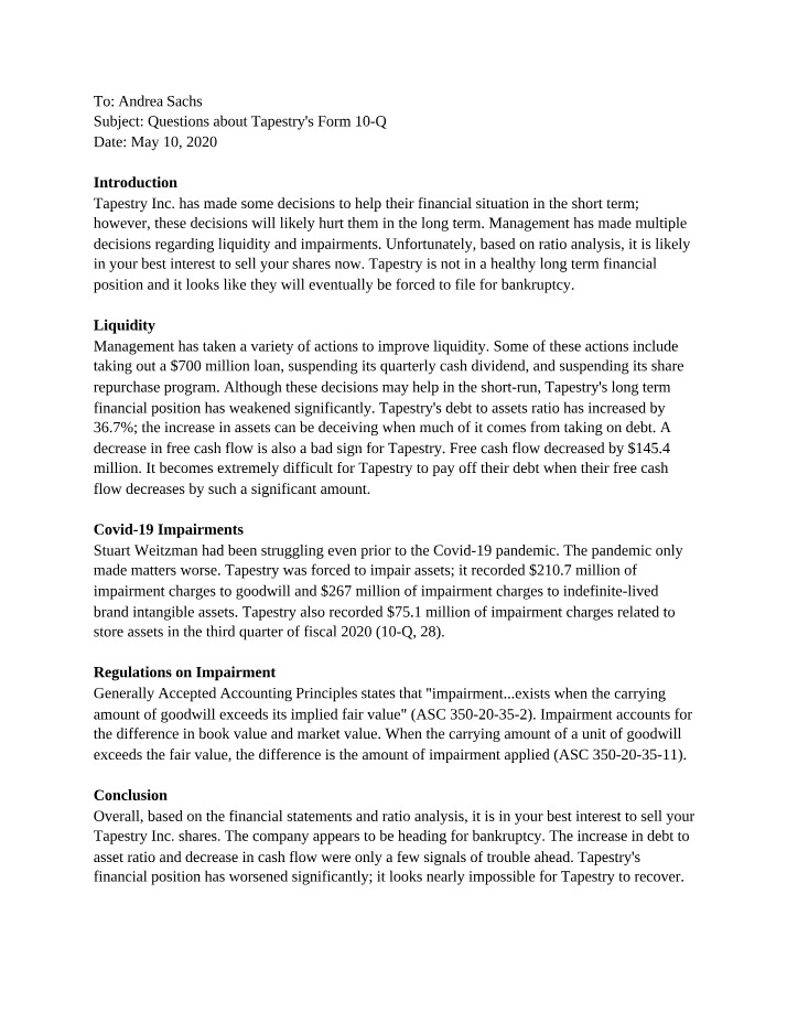 Case 1 Memo for Acct 301