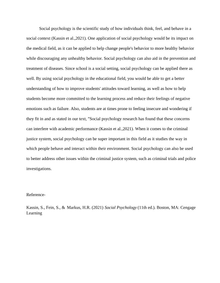 Impact of Social Psychology on Medicine, Education, and Criminal Justice