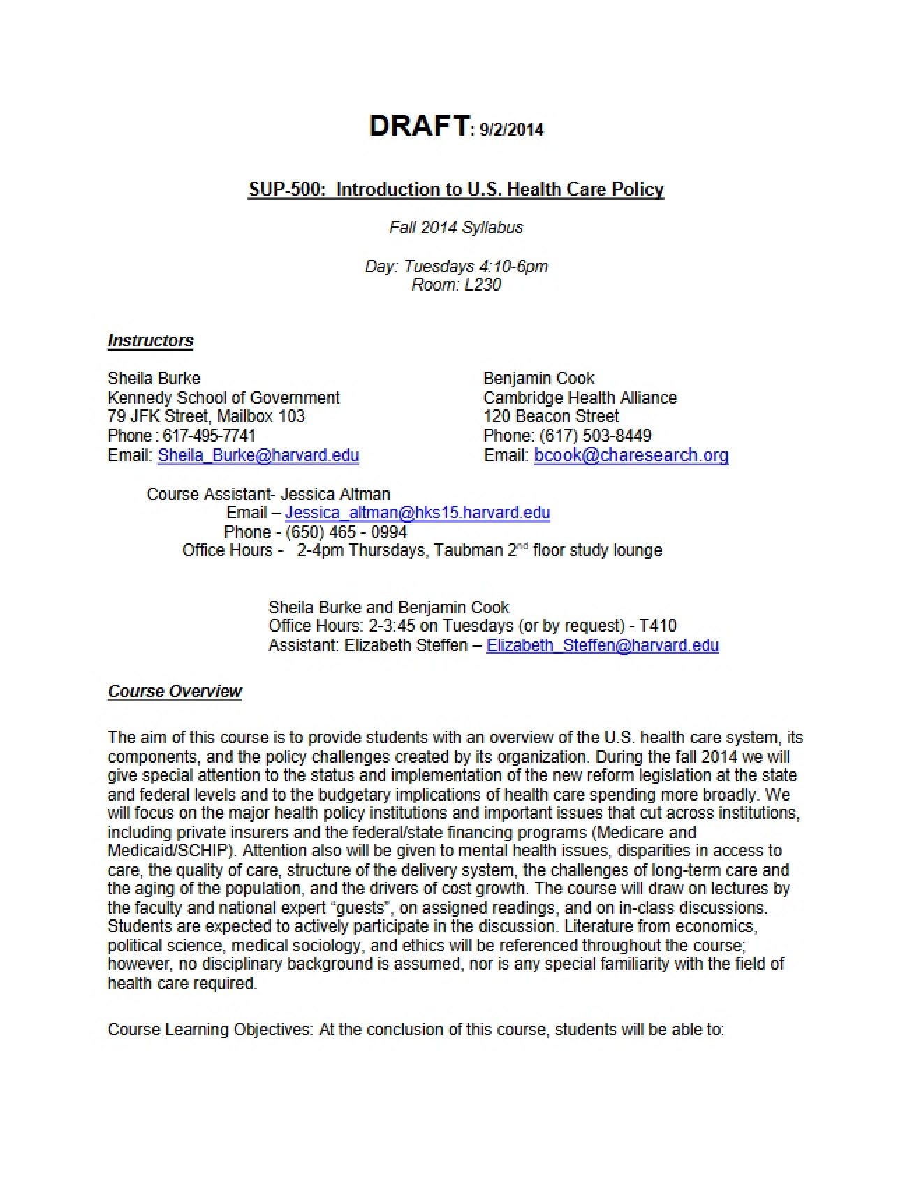 Health Policy Introduction Syllabus