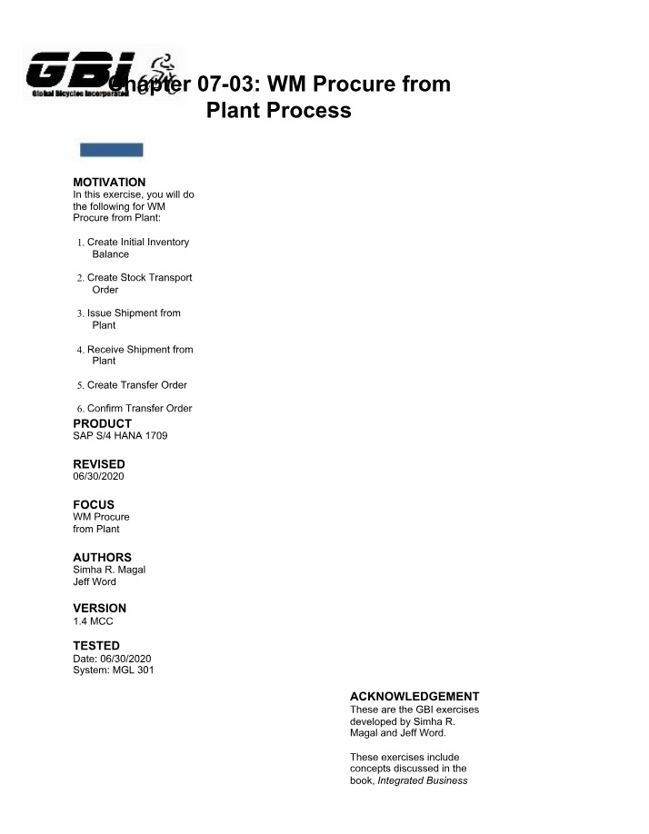 WM Procure - Plant Process Exercises