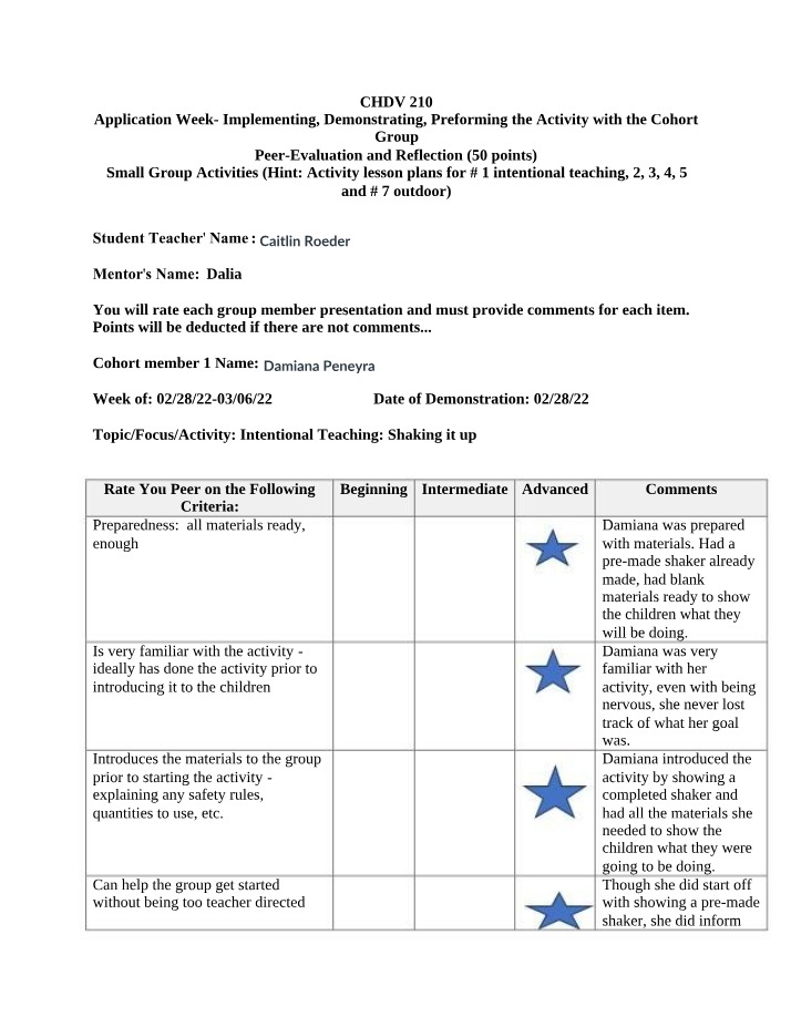 Peer Evaluations - First Round