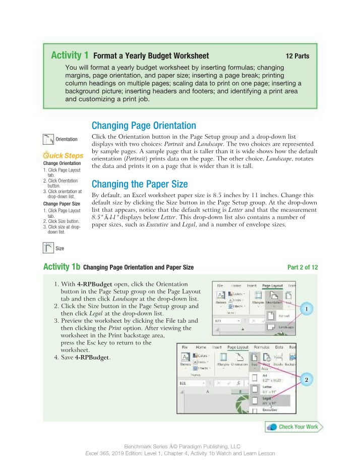 Changing Paper Size and Orientation in Yearly Budget Worksheet