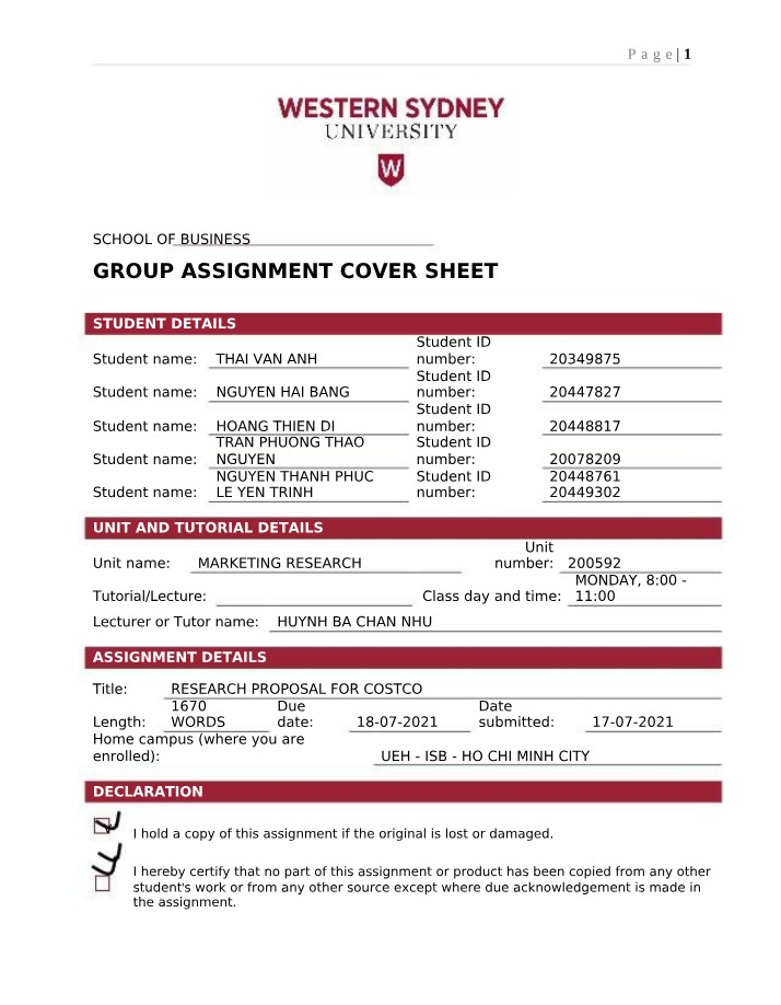 Costco in Australia - Research Proposal