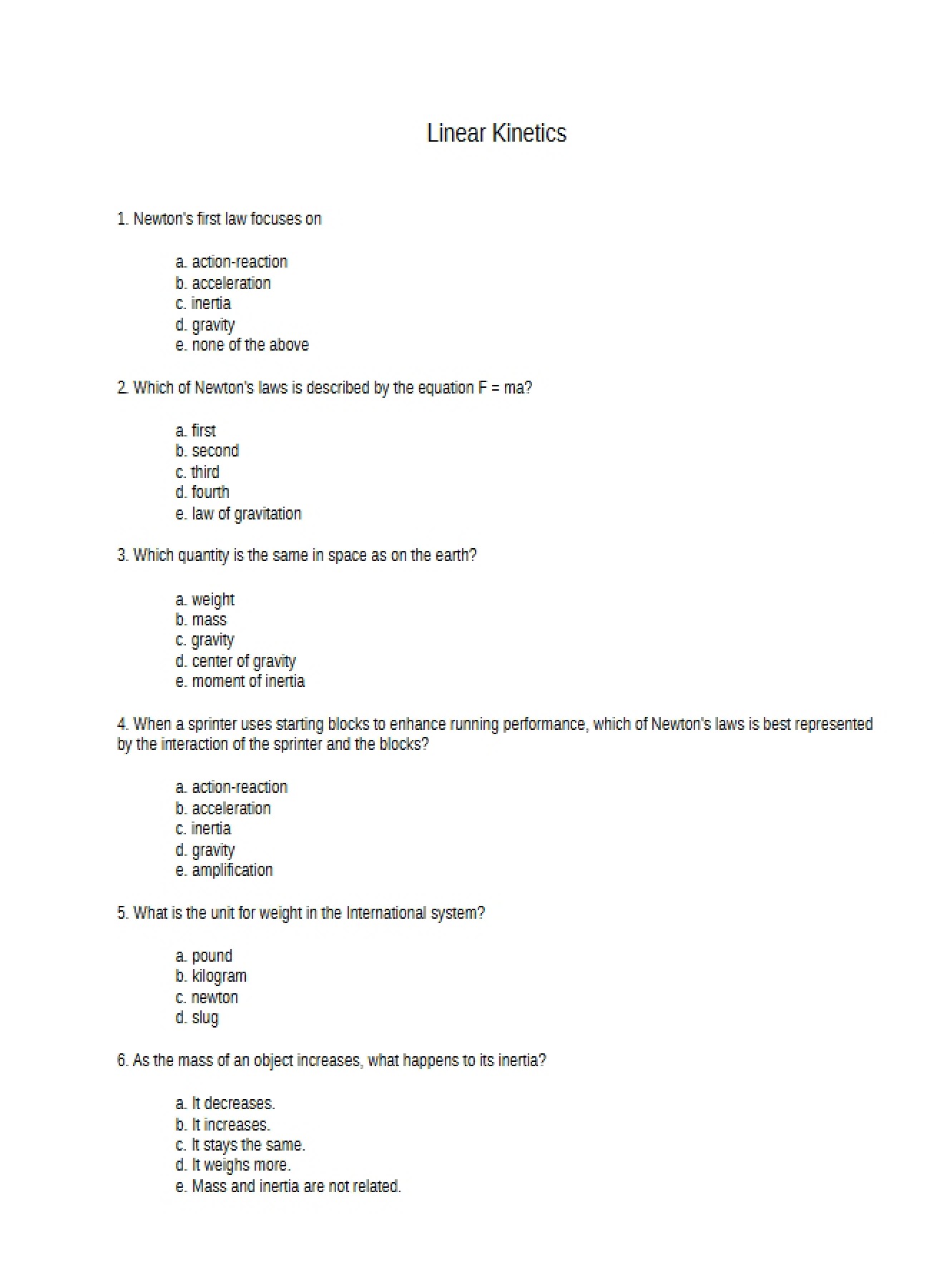 Quiz Linear Kinetics