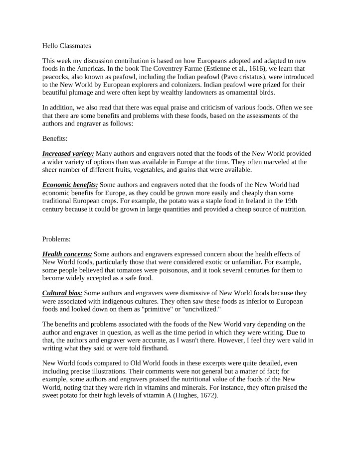 European Adoption and Adaptation of New World Foods