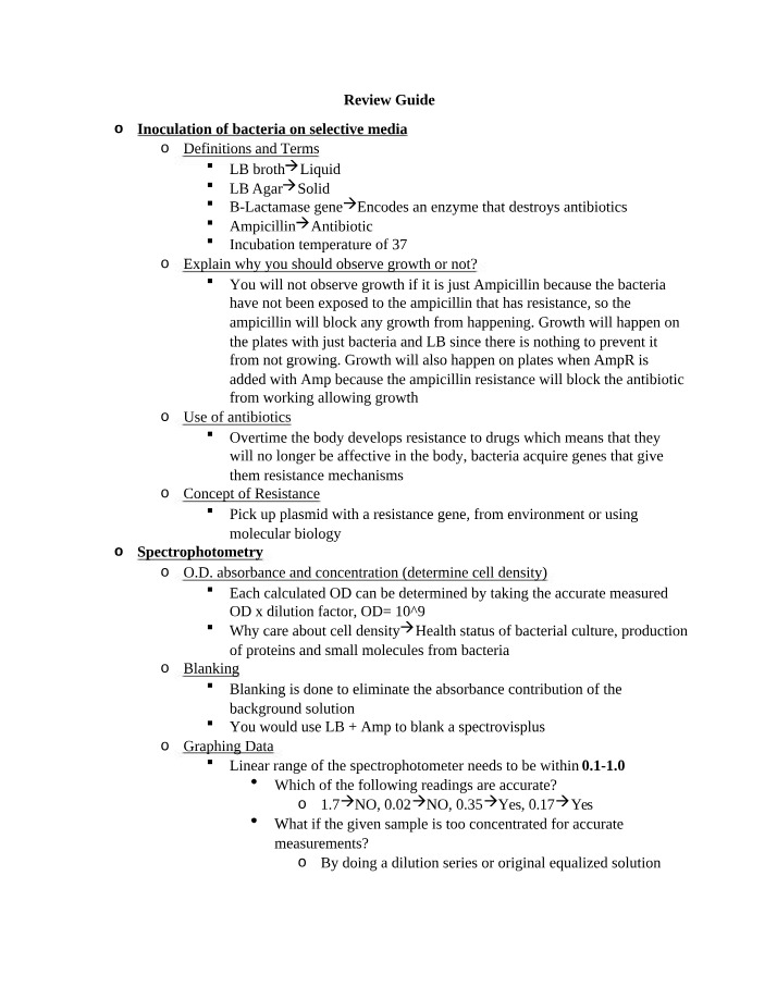 Bacterial Growth and Antibiotic Resistance