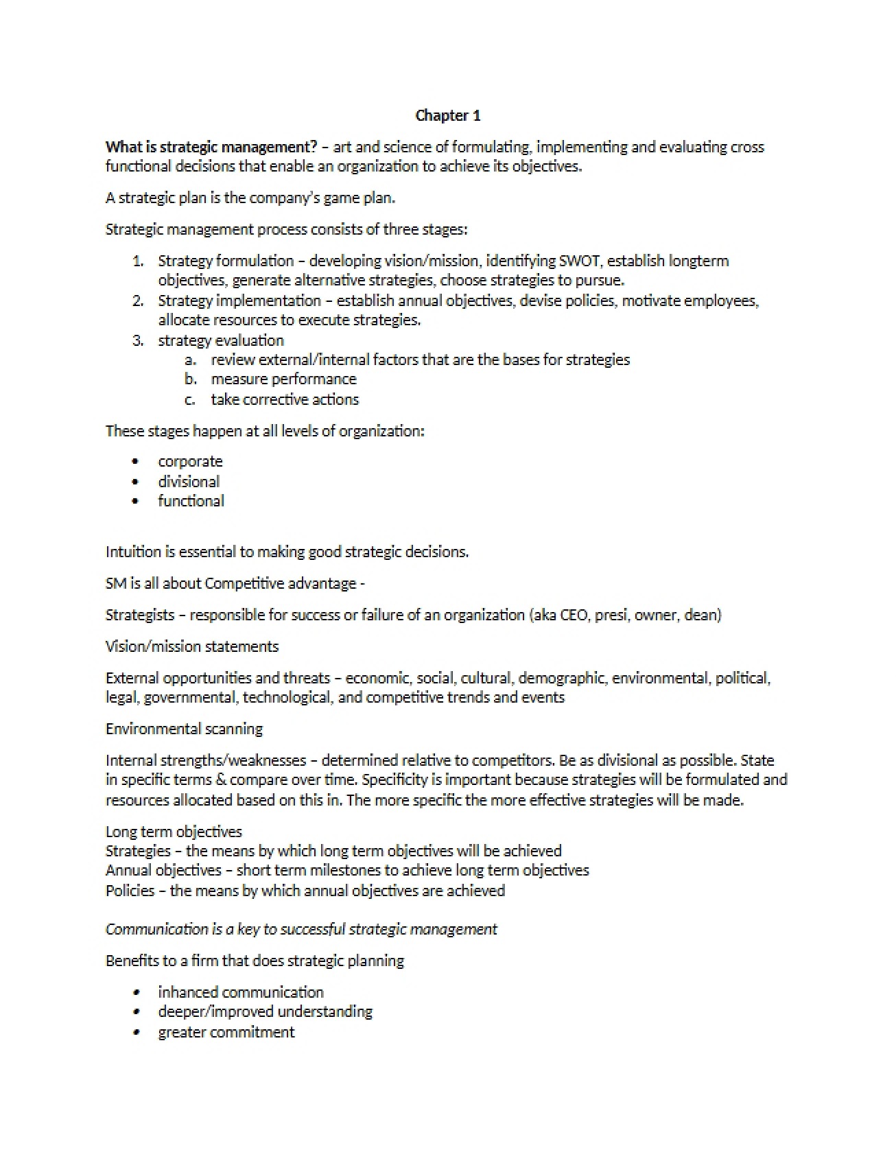 Introduction to Business Chapter One Notes