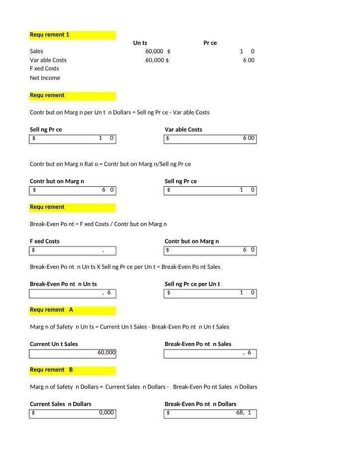 Exercises for Managerial Accounting