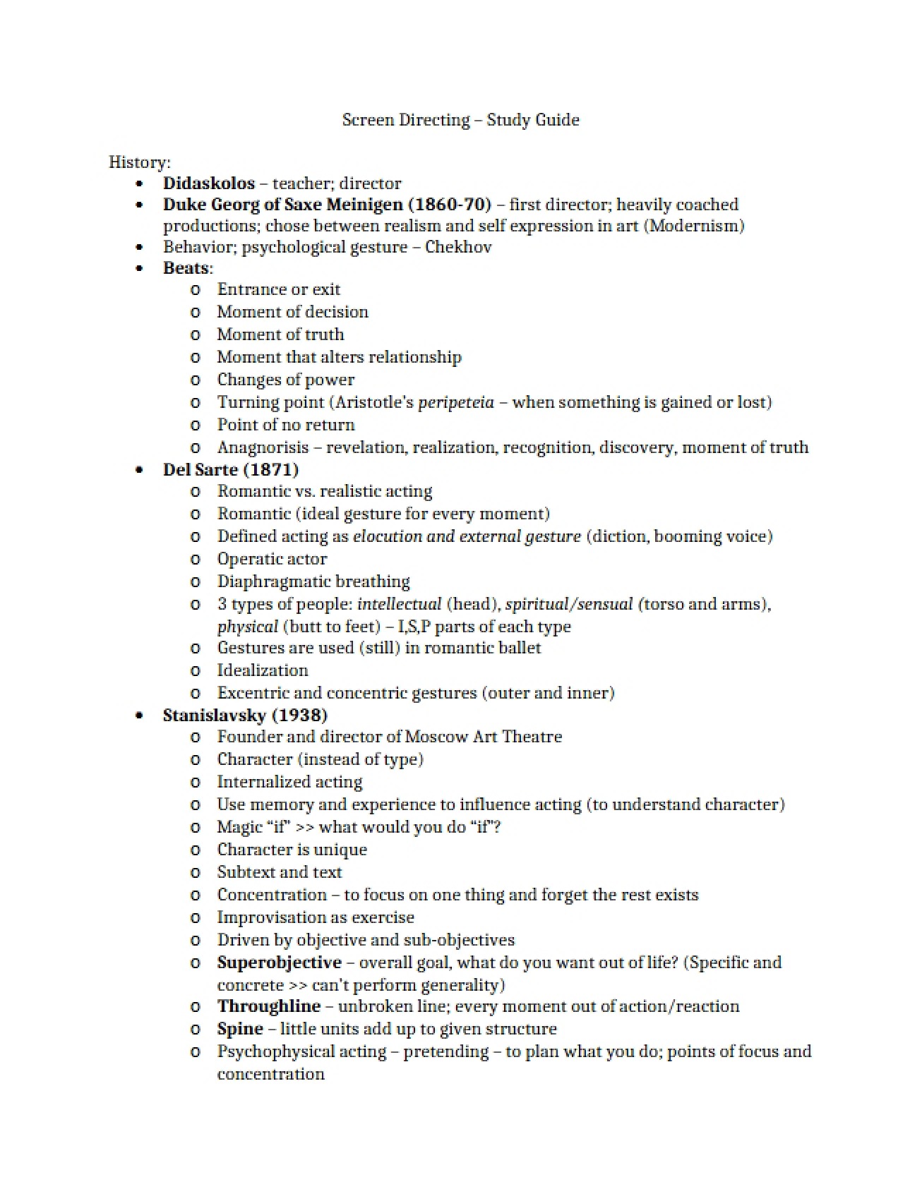 Study Guide for Screen Directing