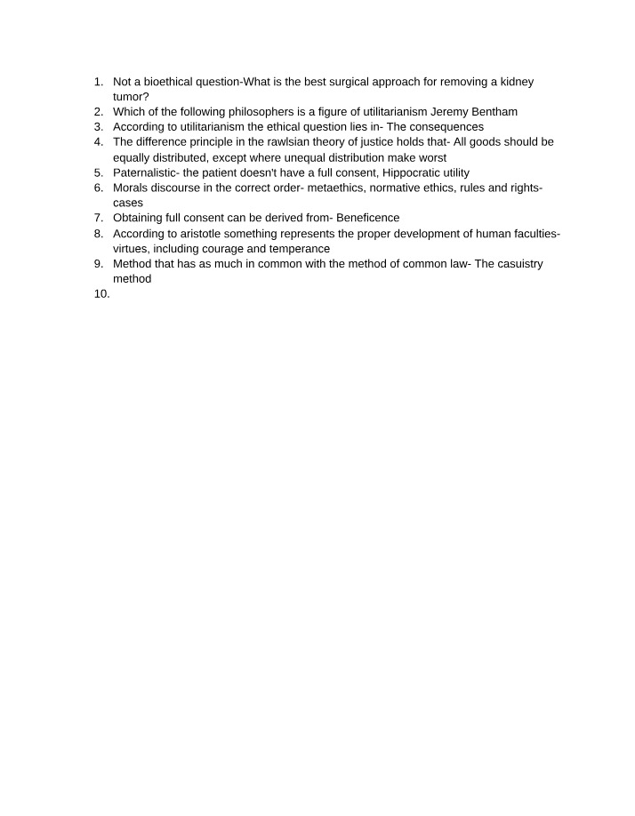 Bioethics and Philosophy Multiple Choice Questions