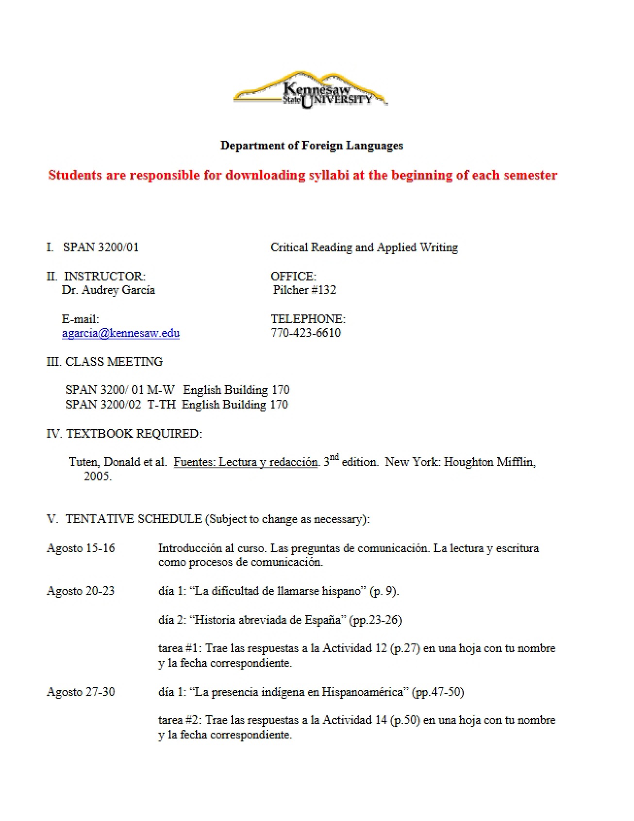 Course Breakdown for Critical Reading & Writing