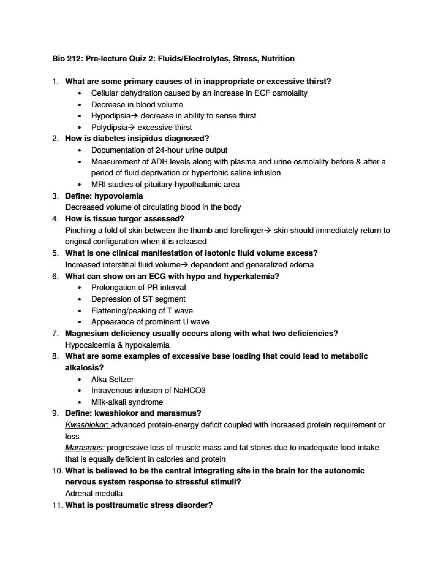 Nutrition, Stress, and Fluids-Electrolytes Quiz 2