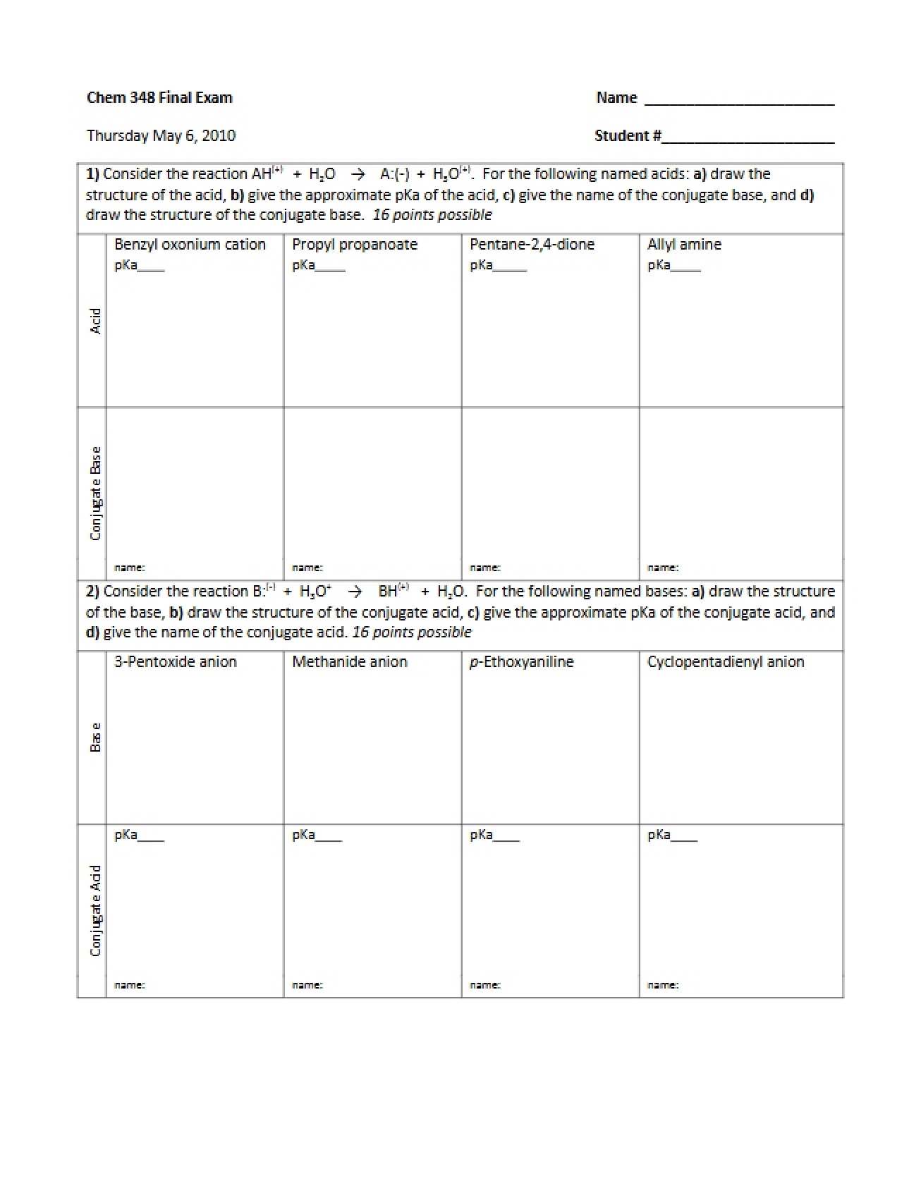 Final Examination for Chem 348