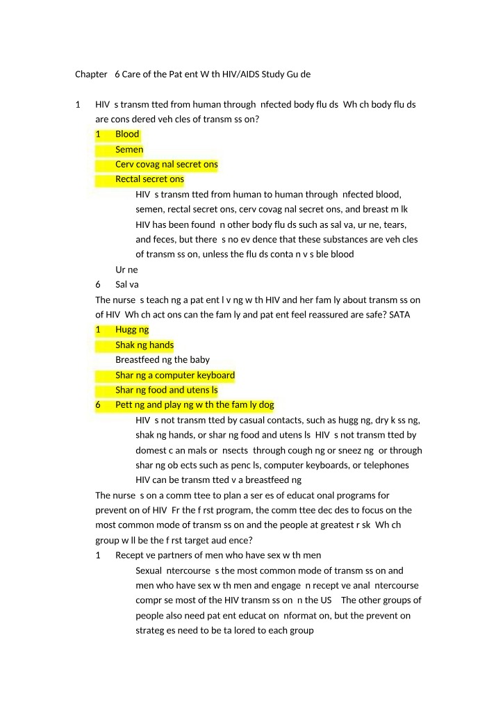 Care of the Patient With HIV-AIDS - Chapter 56 Study Guide