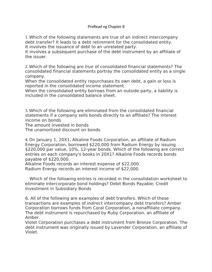 Questions on Intercompany Debt Transfers and Consolidated Financial Statements