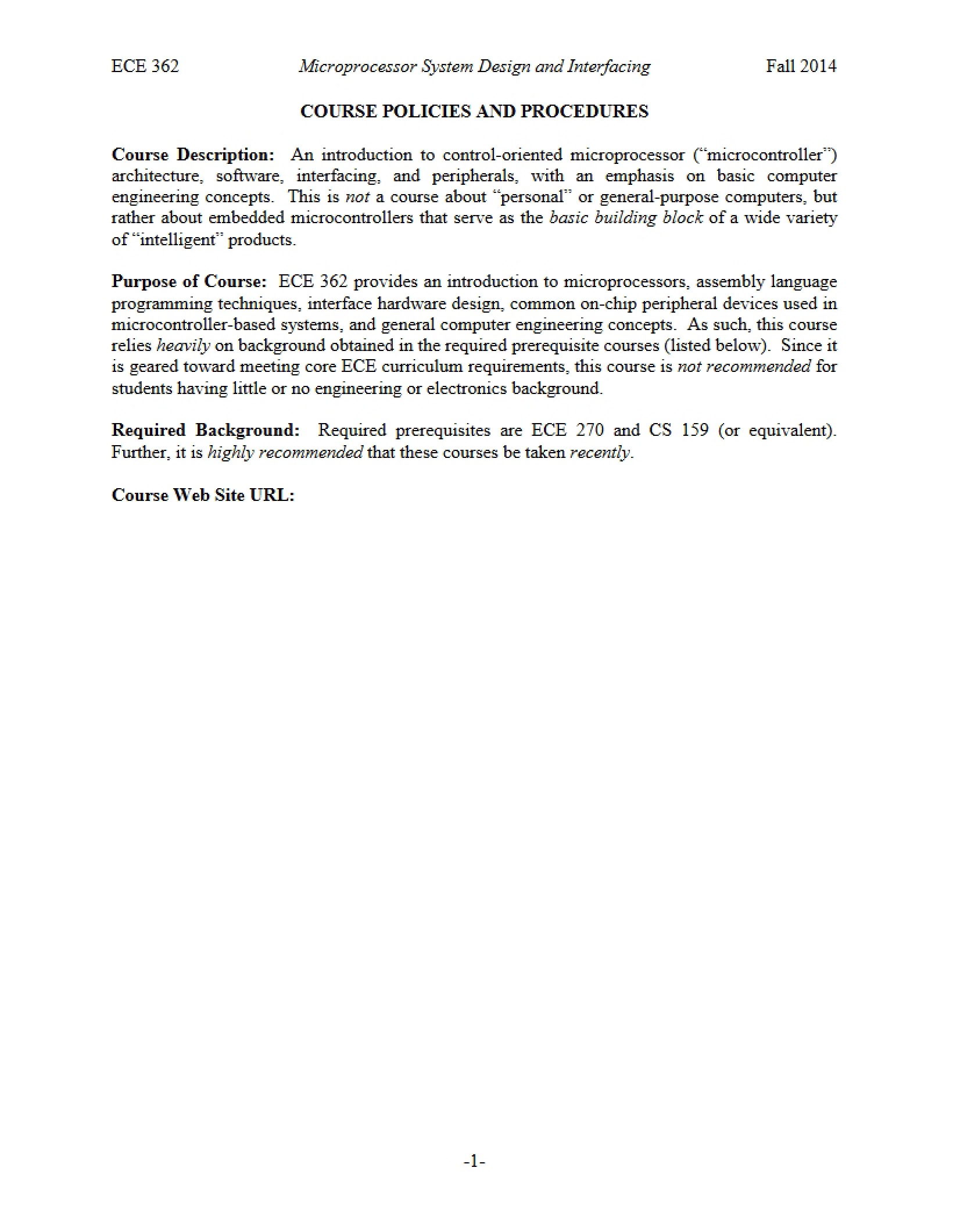 Procedures and Policies for Course