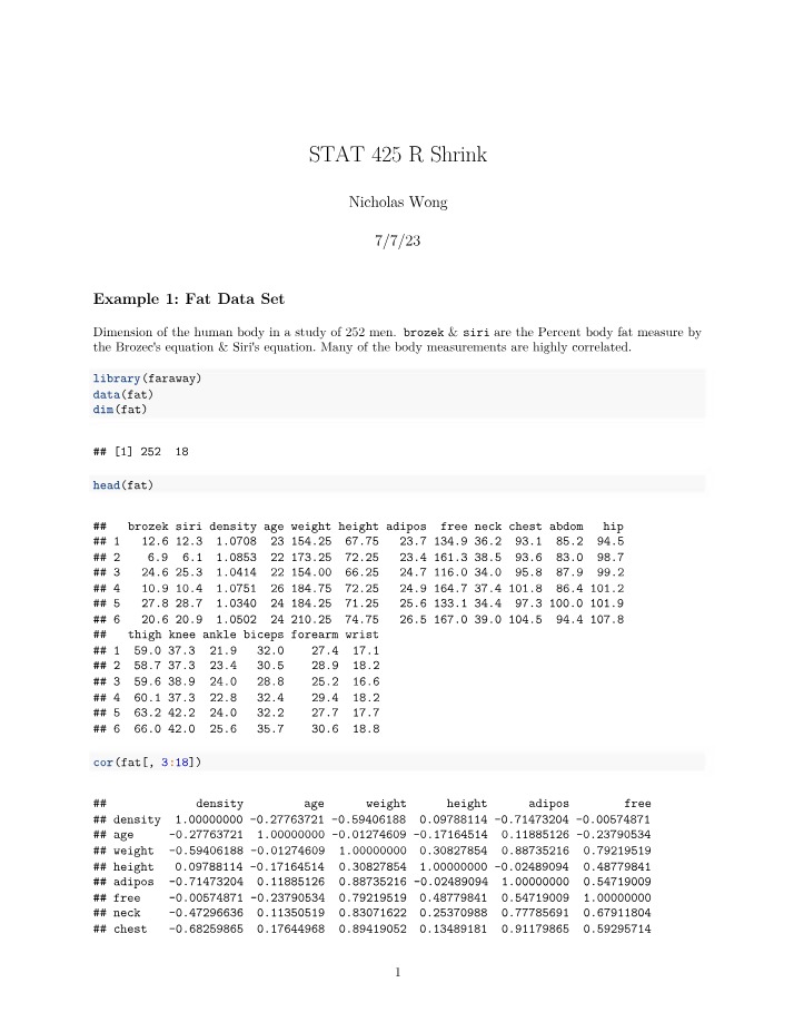 R Shrinkage for STAT 425