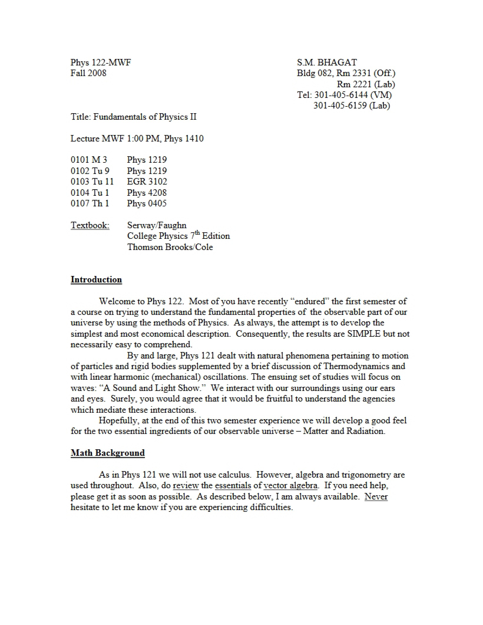 Syllabus Info