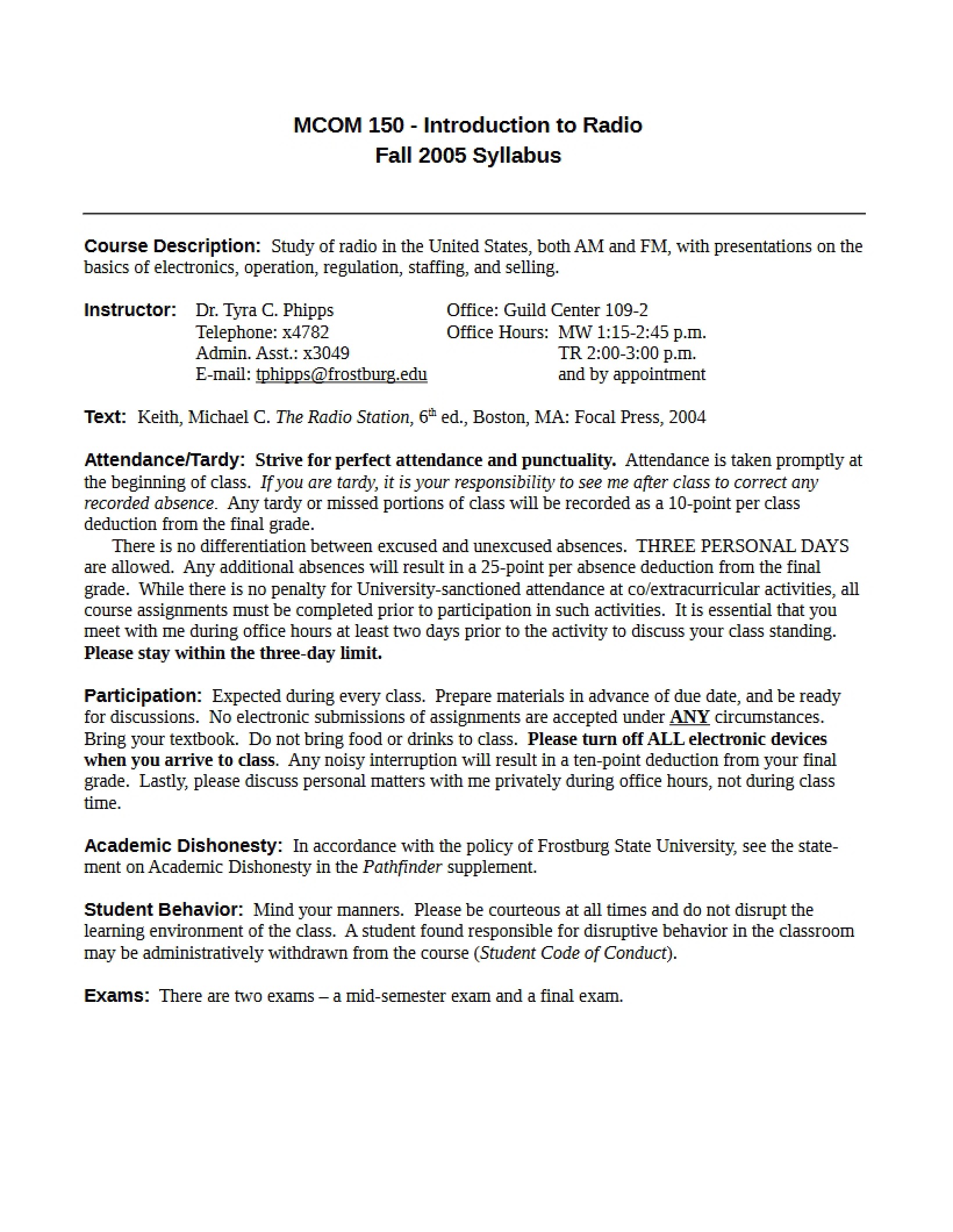 Syllabus for Introduction to Radio