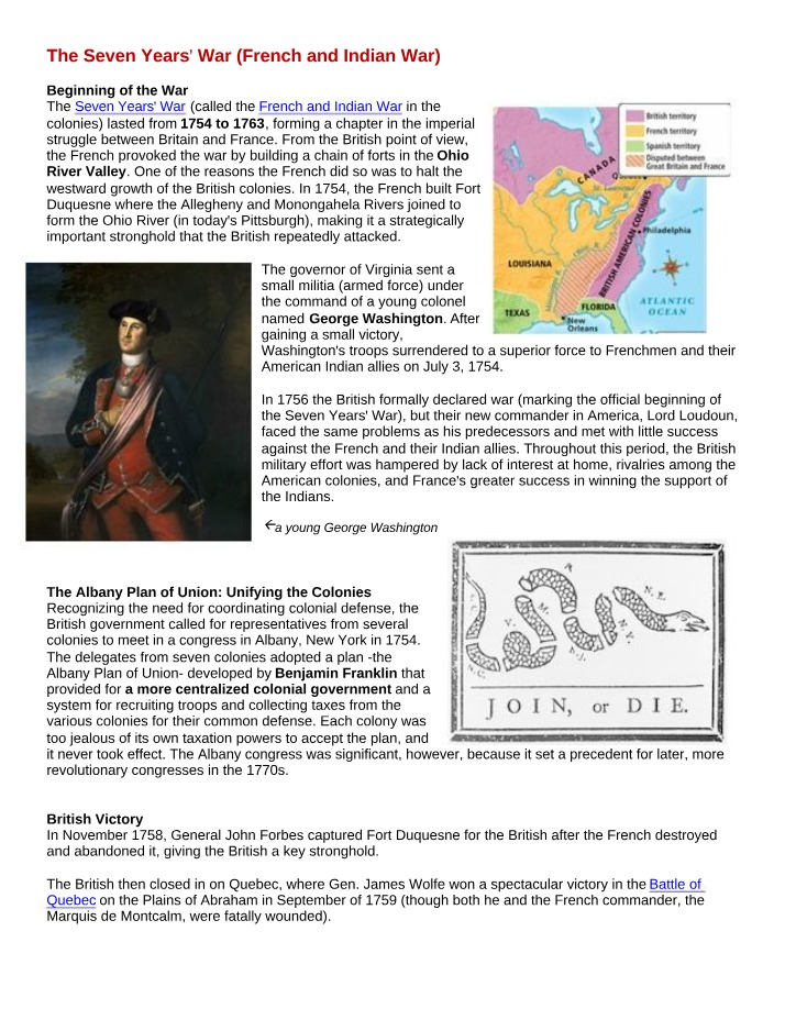 Causes and Battles of The Seven Years' War (French and Indian War)