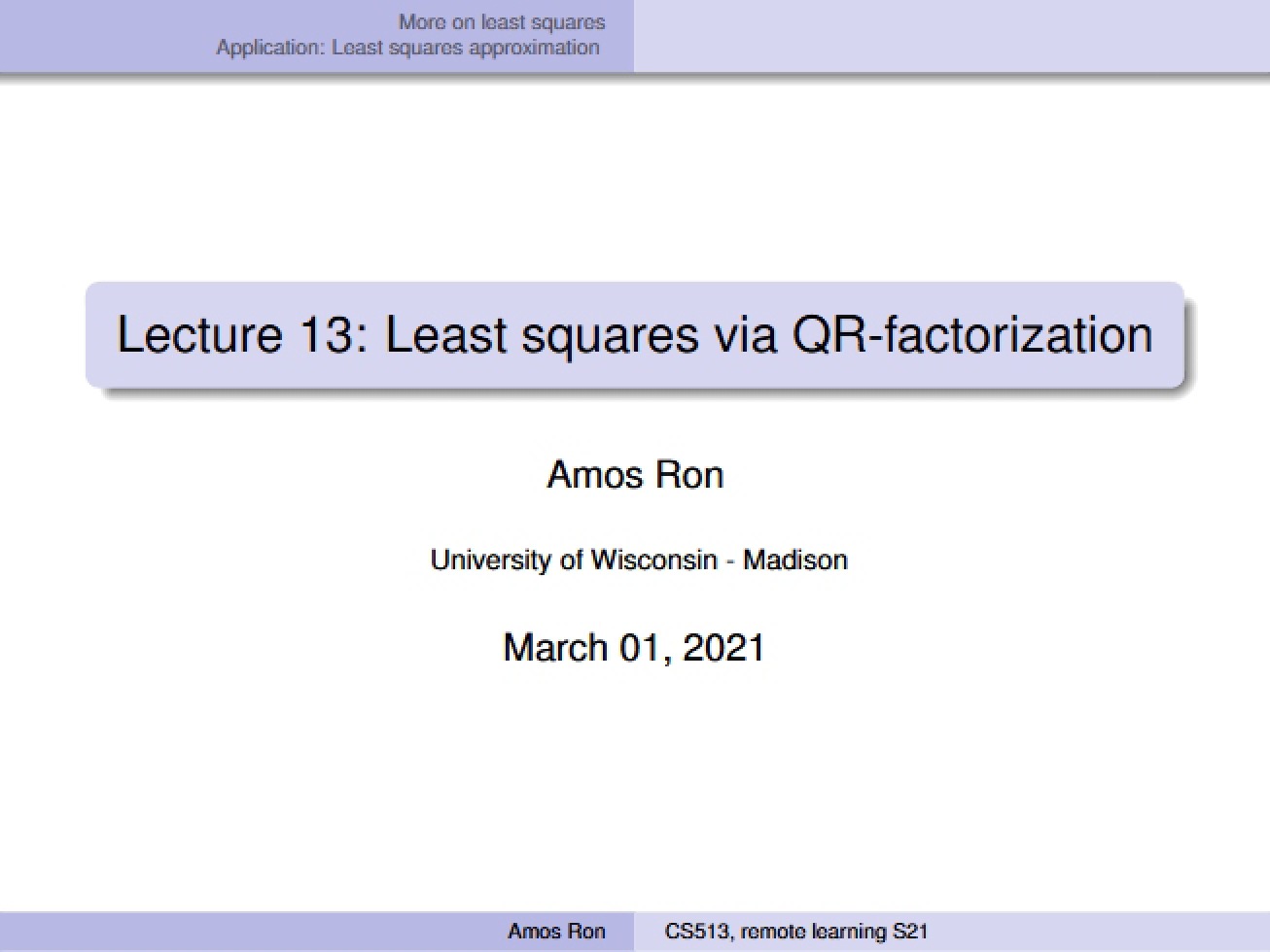 Least Squares via QR-factorization - Lecture 13
