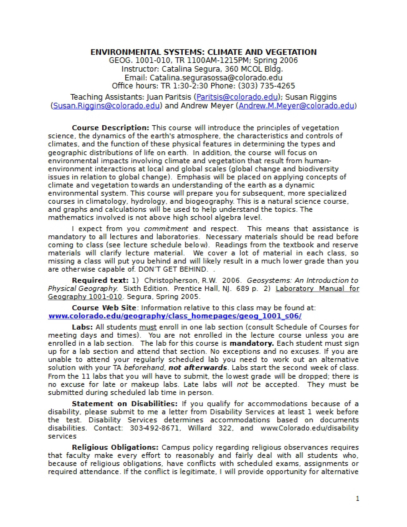 Climate and Vegetation Syllabus