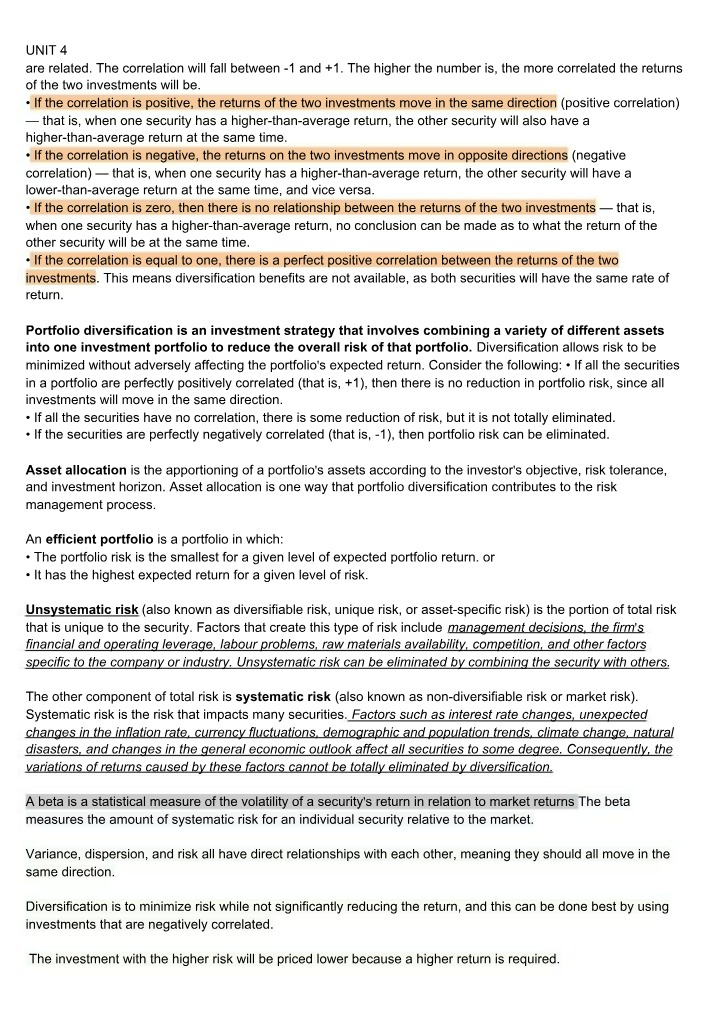 Investment and Portfolio Diversification - Chapter 10