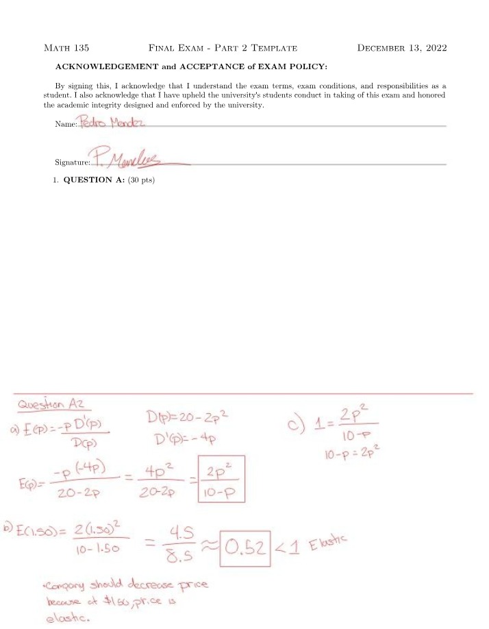 Math 135 Final Exam Part 2 - Optimize and Derivatives