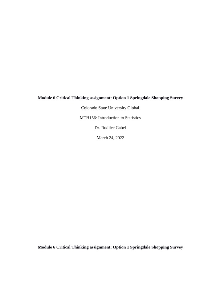 Springdale Shopping Survey - Attitudes and Confidence