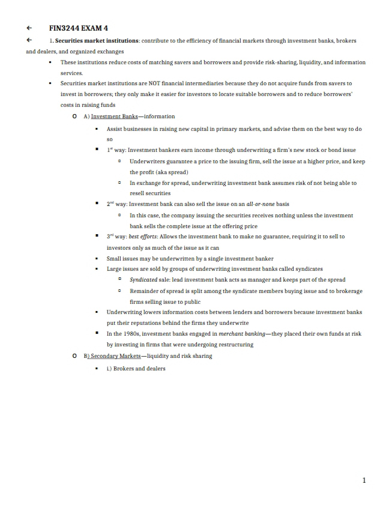 Materials for the Fourth Finance Exam