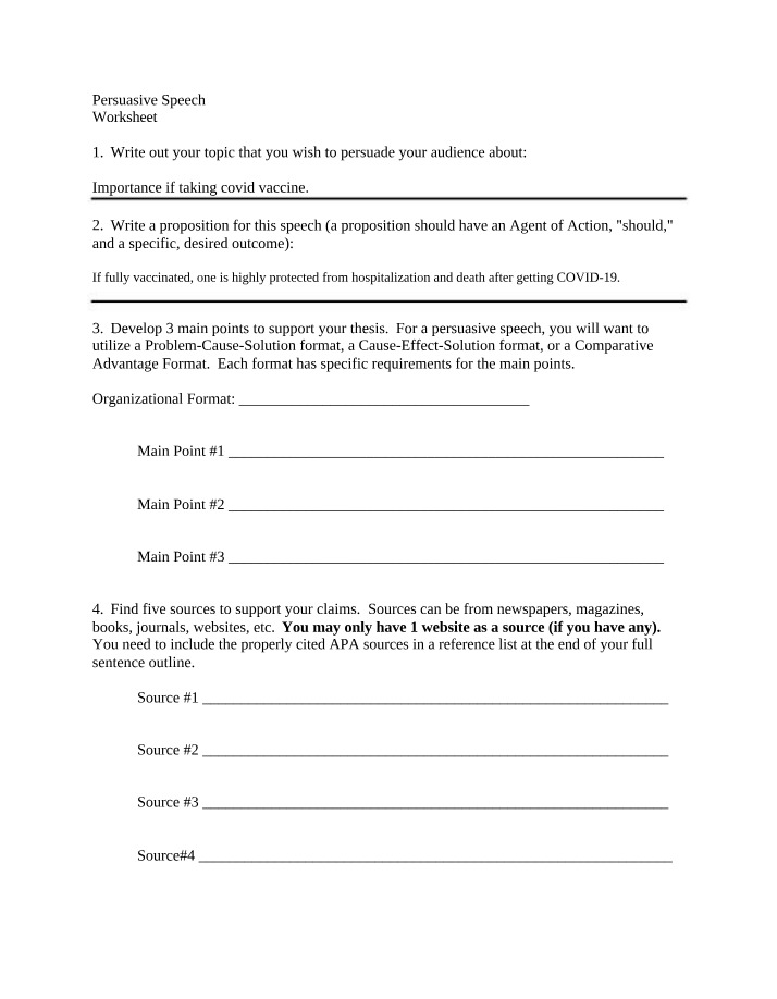 Worksheet - Persuasive Speech