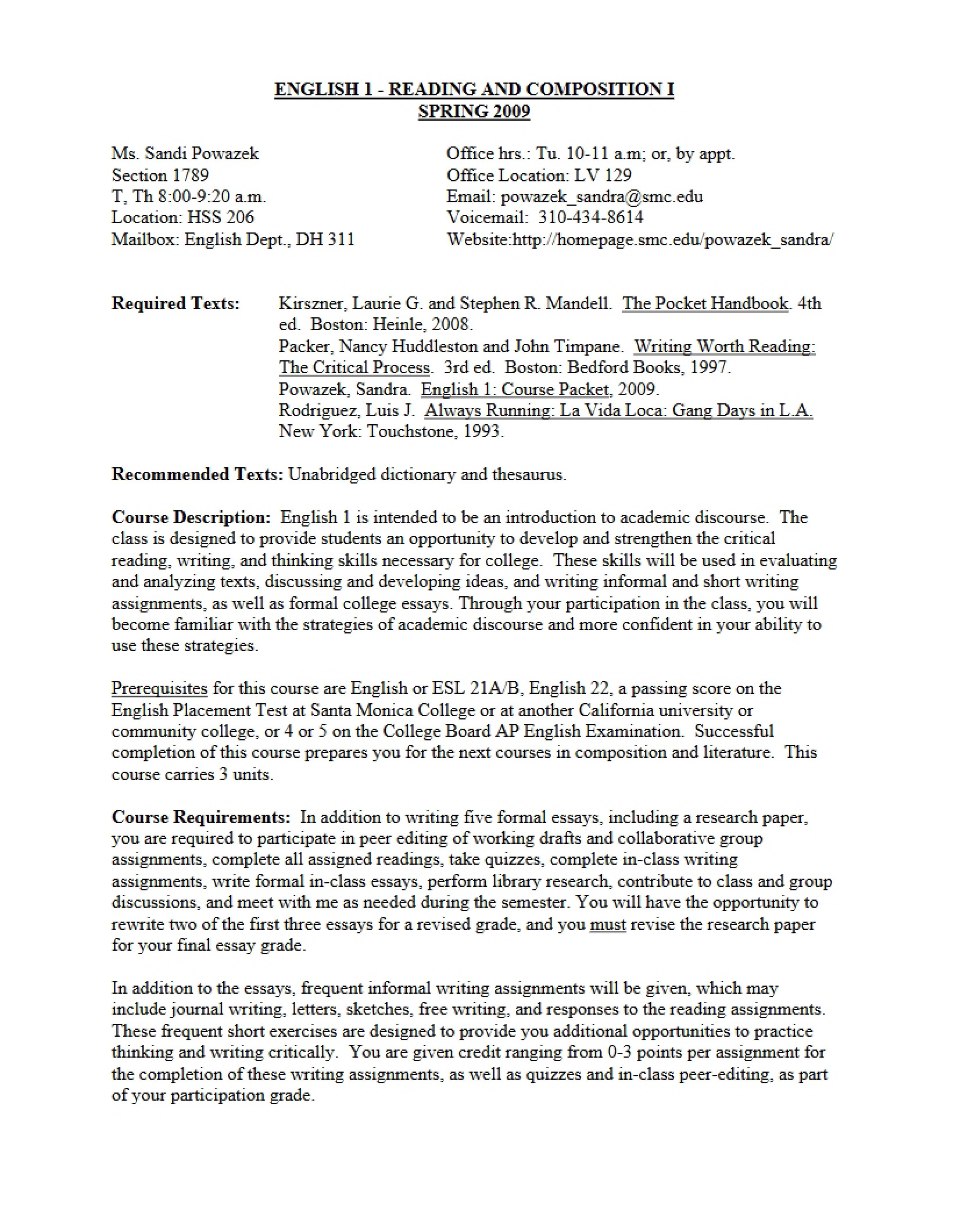Reading and Composition Syllabus