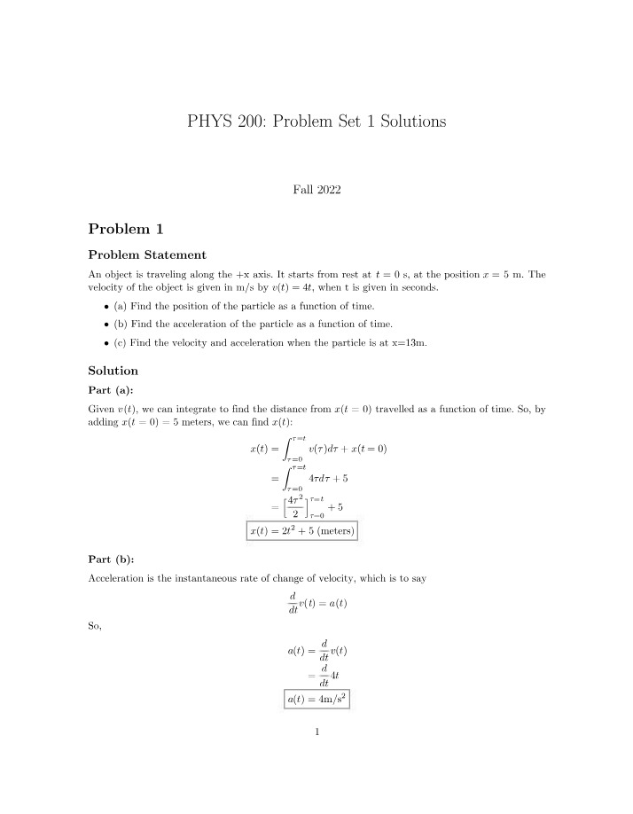 Solutions for PHYS 200 Problem Set 1
