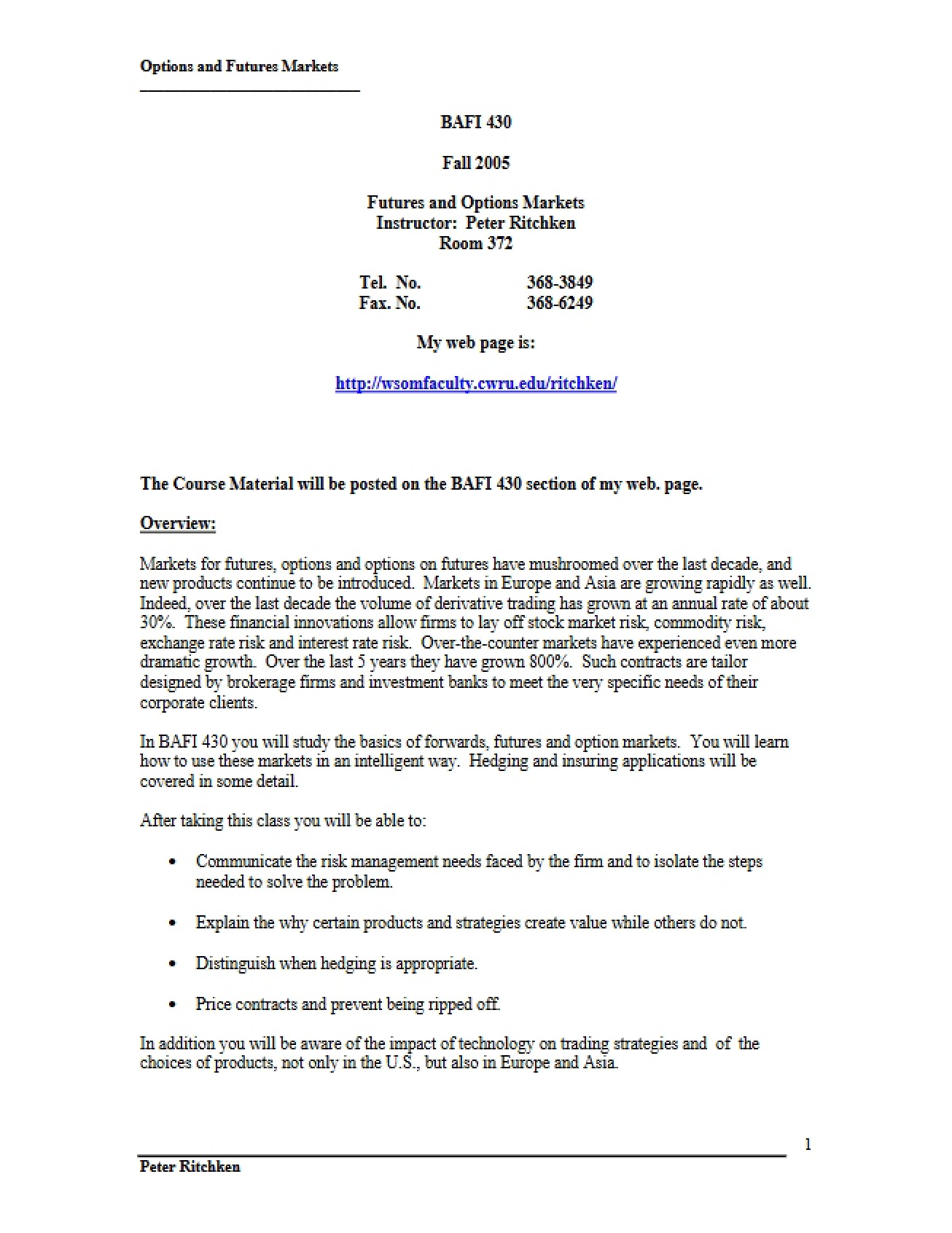 Risk Management Syllabus
