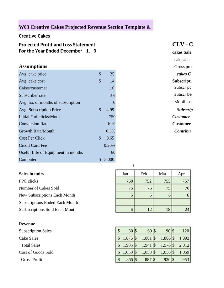 Projected Revenue Template and Profit-Loss - CLV and CAC