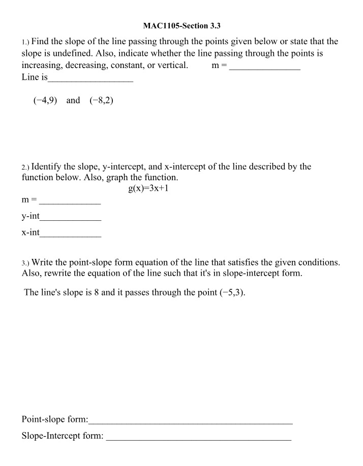 Finding Line Type and Slope for Points