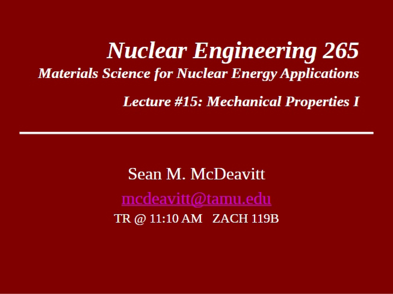Lecture 15 Mechanical Properties I (October 28, 2014)